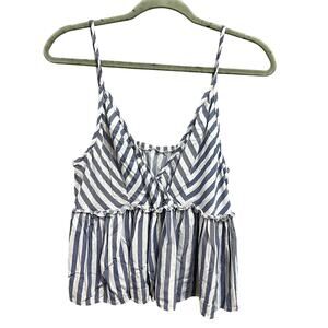 Women's Curvy Blue + White V-Neck Ruffle Tank Top XL